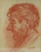 EDWARD RIDLEY (1883 - 1946) RED CHALK DRAWING Portrait of an elderly bearded man facing to