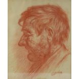 EDWARD RIDLEY (1883 - 1946) RED CHALK DRAWING Portrait of an elderly bearded man facing to