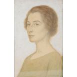 EDWARD RIDLEY (1883 - 1946) WATERCOLOUR DRAWING Portrait of a woman in a simple green dress Signed