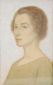 EDWARD RIDLEY (1883 - 1946) WATERCOLOUR DRAWING Portrait of a woman in a simple green dress Signed