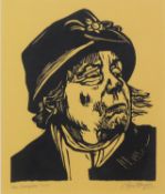 ROGER HAMPSON (1925 - 1996) ARTIST SIGNED LIMITED EDITION LINOCUT ON BUFF PAPER ‘Mrs Crompton’ (6/