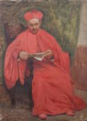 EDWARD RIDLEY (1883 - 1946) OIL PAINTING ON CANVAS Study of a Cardinal seated reading 19in x 14in (