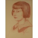 EDWARD RIDLEY (1883 - 1946) CONTE COLOUR Portrait of a young woman with a page boy hair cut Signed