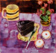 ANNE ASPINALL (b.1949) MIXED MEDIA ‘Chocolate Fudge & Cherry Bakewell I’ Signed and titled 11” x