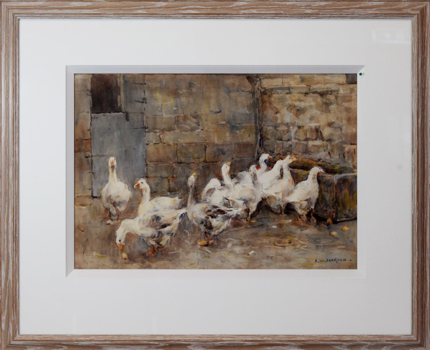 FREDERICK WILLIAM JACKSON (1859 - 1918) WATERCOLOUR DRAWING 'A Corner of the Farm, Geese' Signed - Image 2 of 2