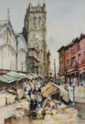 BERNARD McDONALD (b. 1944) WATERCOLOUR DRAWING Stockport Market Signed lower right 18 3/4in x
