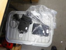 A HUDL 8" SMART TABLET, A LG SMART PHONE, WD PORTABLE HARD DRIVE, AND A SELECTION OF CABLES,