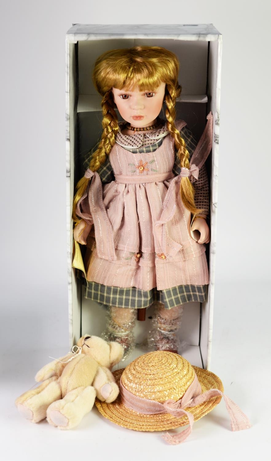 TWO BOXED ALBERON CERAMIC HEADED DOLLS, Laura - with straw hat and teddy; Lisa - limited edition - Image 2 of 4