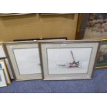 ARNOLD (TWENTIETH CENTURY) INK AND WATERCOLOUR DRAWINGS, A PAIR Coastal Scenes, One Signed 15" x