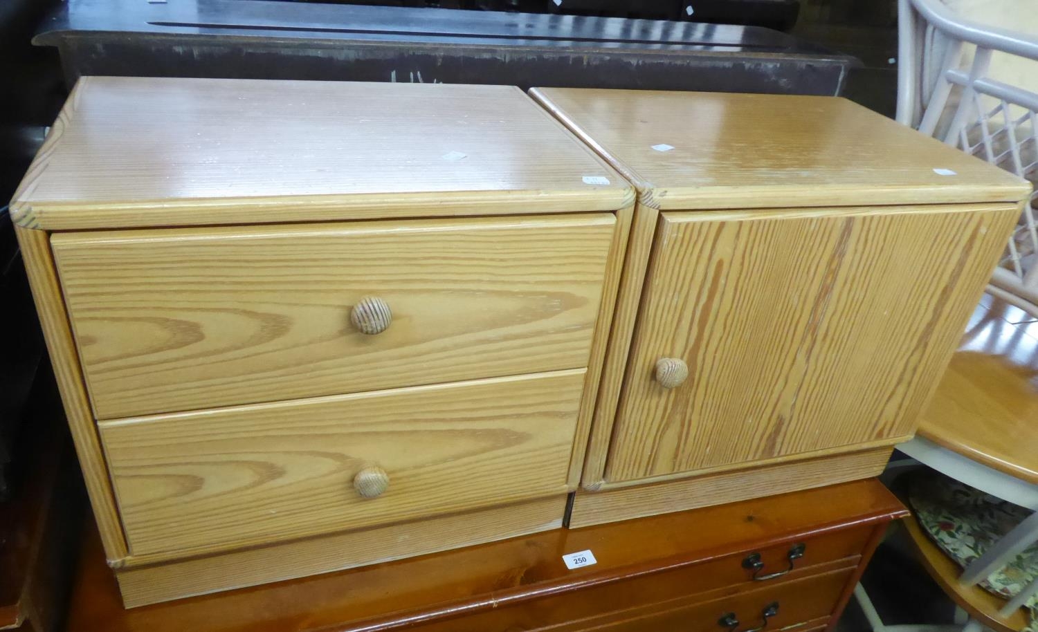 A PINE CHEST OF FIVE LONG DRAWERS, TWO PINE BEDSIDE CABINETS AND A WHITE OPEN BOOKCASE (4) - Image 2 of 3