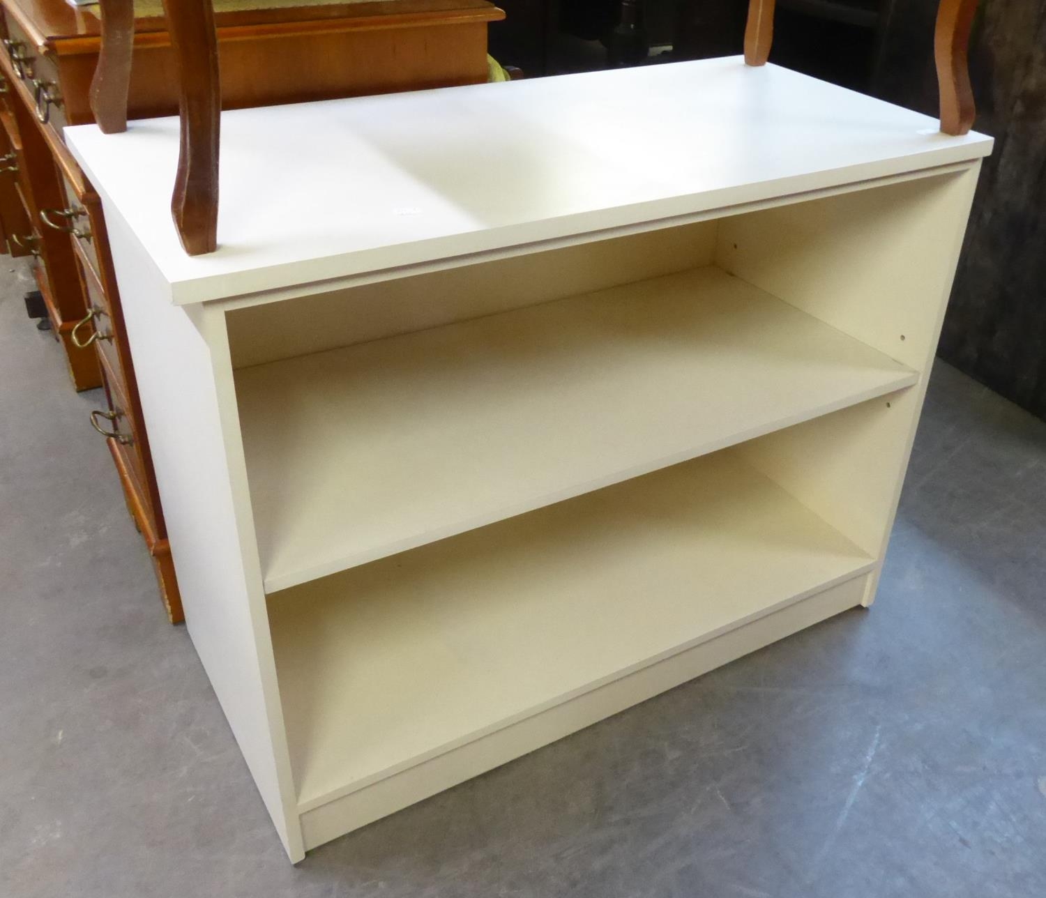 A PINE CHEST OF FIVE LONG DRAWERS, TWO PINE BEDSIDE CABINETS AND A WHITE OPEN BOOKCASE (4) - Image 3 of 3