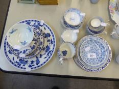 BLUE AND WHITE FLORAL PRINTED TEA WARES, VARIOUS MAKERS