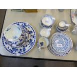 BLUE AND WHITE FLORAL PRINTED TEA WARES, VARIOUS MAKERS