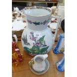 RTC CHALLENOR VICTORIAN POTTERY LARGE TOILET JUG WITH ‘STANLEY’ PATTERN OF BIRD AND FLOWERS, A SMALL
