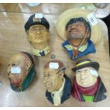 COLLECTION OF FIVE BOSSON'S HEADS WALL PLAQUES; SEA CAPTAIN, PANCHO, FAGIN, URIAH HEAP, AND TONY