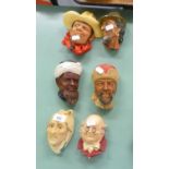 COLLECTION OF SIX BOSSON'S HEADS WALL PLAQUES, TO INCLUDE; RAWHIDE, TIBETAN, SCROOGE, MR PICKWICK