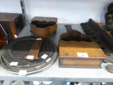 PAIR OF EARLY TWENTIETH CENTURY LIGHT OAK PADDLE FORM COLLECTION BOXES, PARTLY ENCLOSED WITH TREFOIL