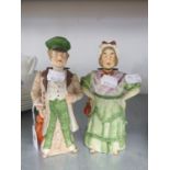 PAIR OF EARLY TWENTIETH CENTURY BISQUE PORCELAIN NODDING HEAD FIGURES, 'MR BUMBLE' AND 'MRS