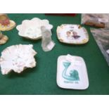 FROSTED GLASS FIGURE ‘LANGELINE’; BELLEEK CHINA DISH; HEREND OBLONG DISH ‘BUDAPEST SPA’ AND TWO