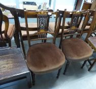 A PAIR OF INLAID MAHOGANY DRAWING ROOM CHAIRS, A PAIR OF LOW-SEATED BEDROOM CHAIRS AND AN OAK DINING