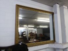 LARGE OBLONG GILT FRAMED BEVELLED EDGE WALL MIRROR (113cm X 88cm)