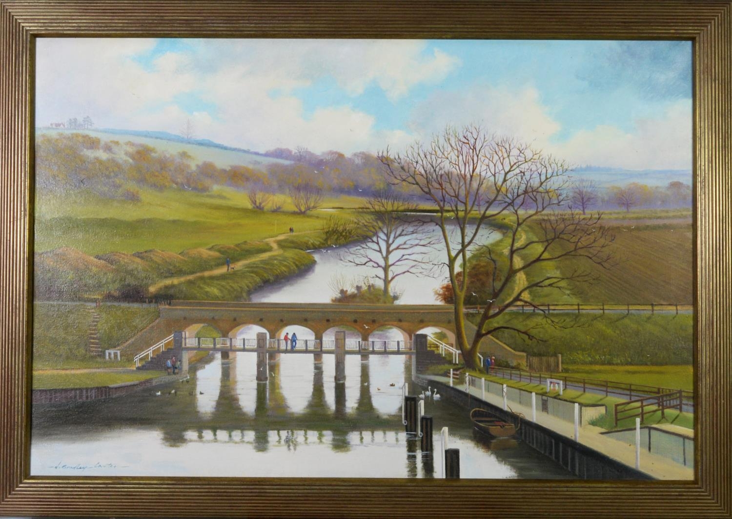 N.BRADLEY-CARTER TWENTIETH CENTURY) PAIR OF OIL PAINTINGS ON CANVAS Riverscapes, one with dis0ued - Image 3 of 4