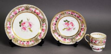 A TRIO OF EARLY 19TH CENTURY PORCELAIN TEA WARE, comprising teacup & saucer with side plate