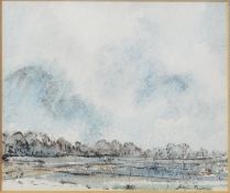 ALLEN FREER (b.1926) PEN & INK, GRAPHITE & WATERCOLOUR WASH Sstormy skies over a forest lake