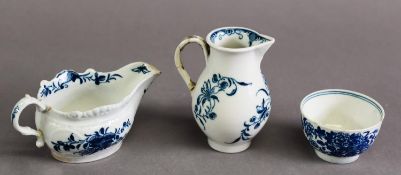 LATE 18TH CENTURY CAUGHLEY SOFT PASTE PORCELAIN CREAM JUG, with moulded decoration and underglaze