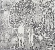 GERTRUDE REINBERGER BRAUSEWETTER (1903 - 1992) WOODCUT Adam & Eve Initialled and dated 1918 within