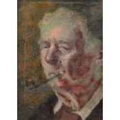 UNATTRIBUTED (NINETEENTH CENTURY) OIL ON CANVAS Head portrait of a gentleman smoking a pipe Unsigned