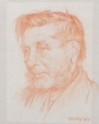 EDWARD RIDLEY (1883 - 1946) RED CHALK DRAWING ON GREY PAPER Portrait of an elderly man Signed and