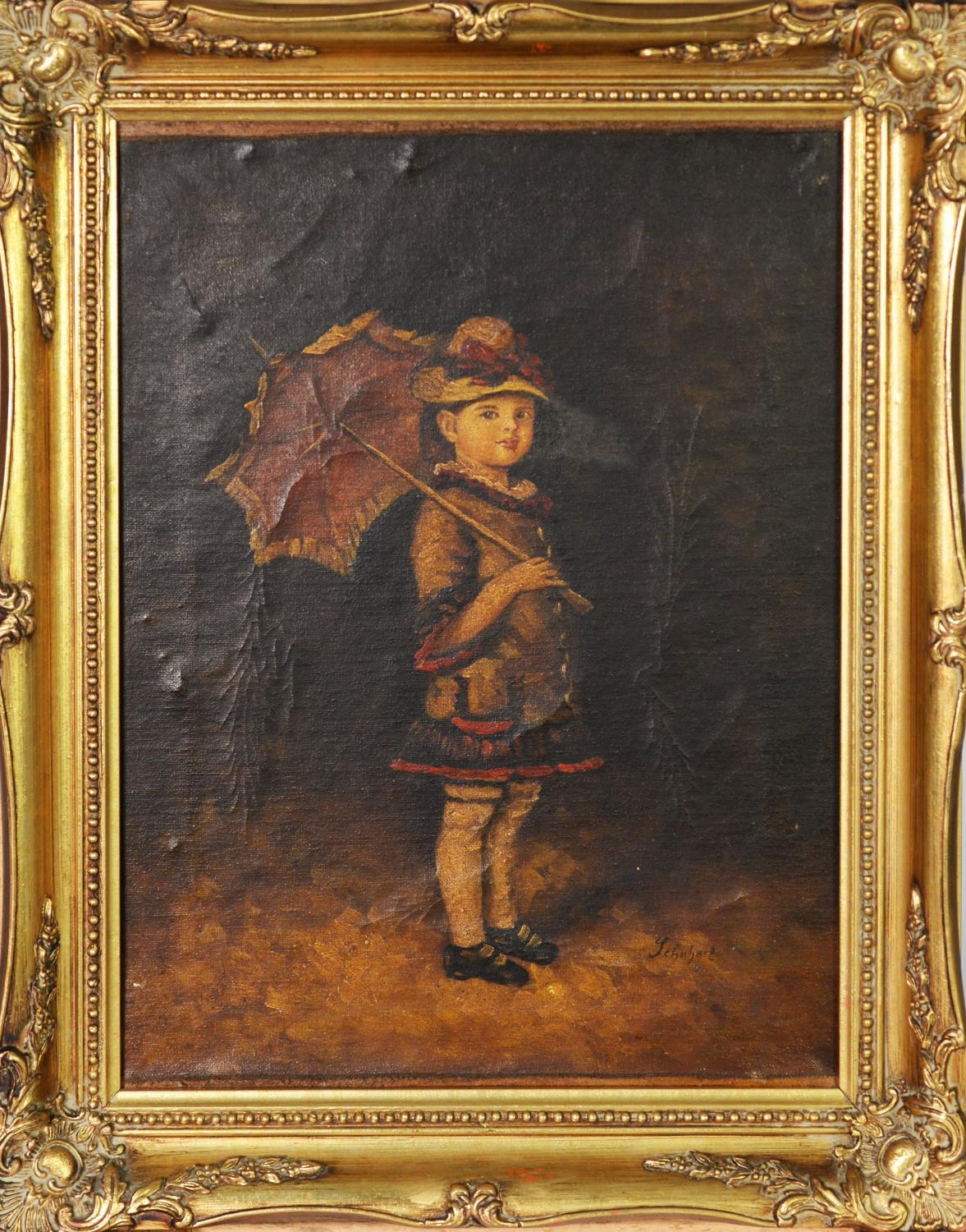 SCHUBERT (Twentieth Century) OIL PAINTING ON CANVAS Little girl with parasol Bearing signature lower - Image 2 of 2