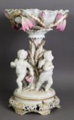 PROBABLY MOORE BROTHERS, IMPRESSIVE VICTORIAN FLORAL ENCRUSTED PEDESTAL BOWL WITH FIGURAL