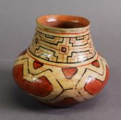 19TH CENTURY MEXICAN FOLK ART CANTENTO VASE, decorated with geometric designs in earth pigments, 5