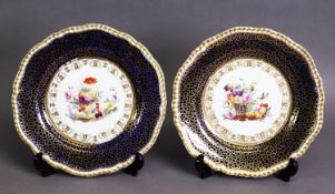 PAIR OF 19TH CENTURY SPODE SERPENTINE CABINET PLATES, with gadrooned edge and pebble gilding to a