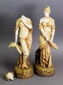 PAIR OF ERNST WAHLISS, TURN WEIN, AUSTRIAN PORCELAIN FEMALE FIGURES, each painted in muted tones and