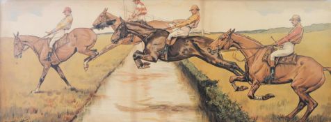 DOROTHY HARDY (1868 - 1937) PAIR OF COLOURED ENGRAVINGS - STEEPLECHASING The Water Jump and Taking a