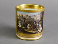 19TH CENTURY VIENNA PORCELAIN TANKARD, with raised gilding and hand-painted reserves to a salmon