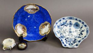 SMALL GROUP OF MEISSEN PORCELAIN, to include a small onion vase (drilled), an onion pattern