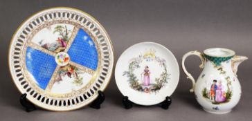 THREE PIECES OF 19TH CNTURY MEISSEN PORCELAIN, including a hot water jug decorated with