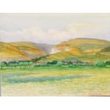 EDWARD RILEY (1883 - 1946) WATERCOLOUR DRAWING ON WHATMAN BOARD Landscape with distant river and