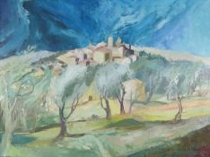 UNATTRIBUTED (MID 20th CENTURY FRENCH SCHOOL) OIL PAINTING 'Village de Blot au beau temps',