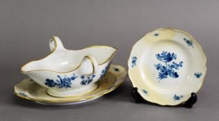 19TH CENTURY MEISSEN BLUE AND WHITE DOUBLE-SPOUT SAUCE BOAT, together with a serpentine side