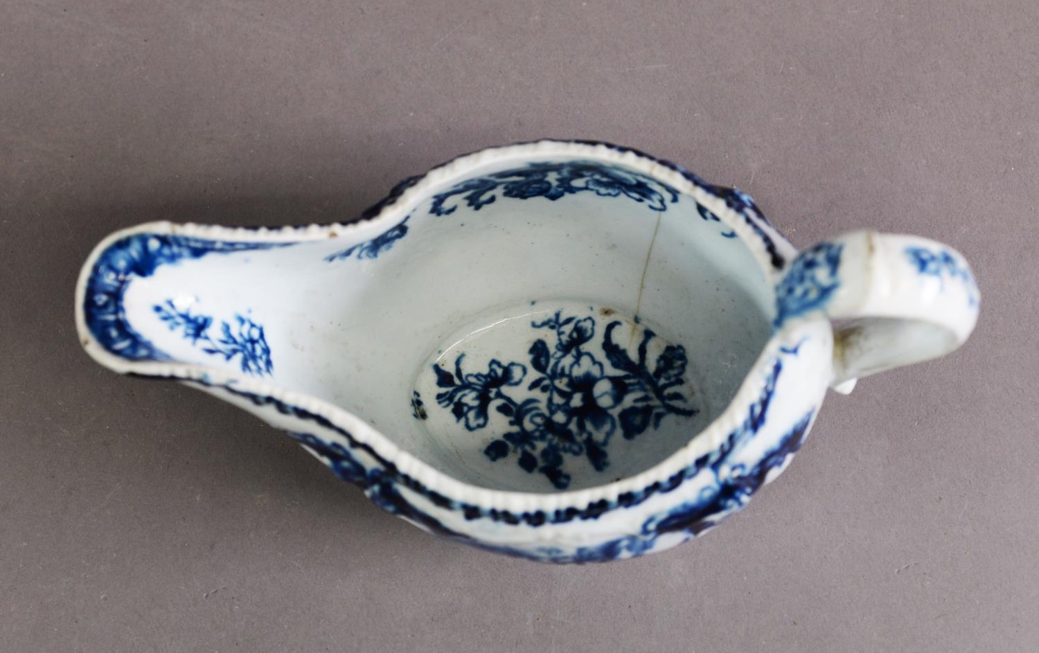 LATE 18TH CENTURY DERBY SOFT PASTE PORCELAIN SAUCE BOAT, with moulded decoration in the form of - Image 2 of 2