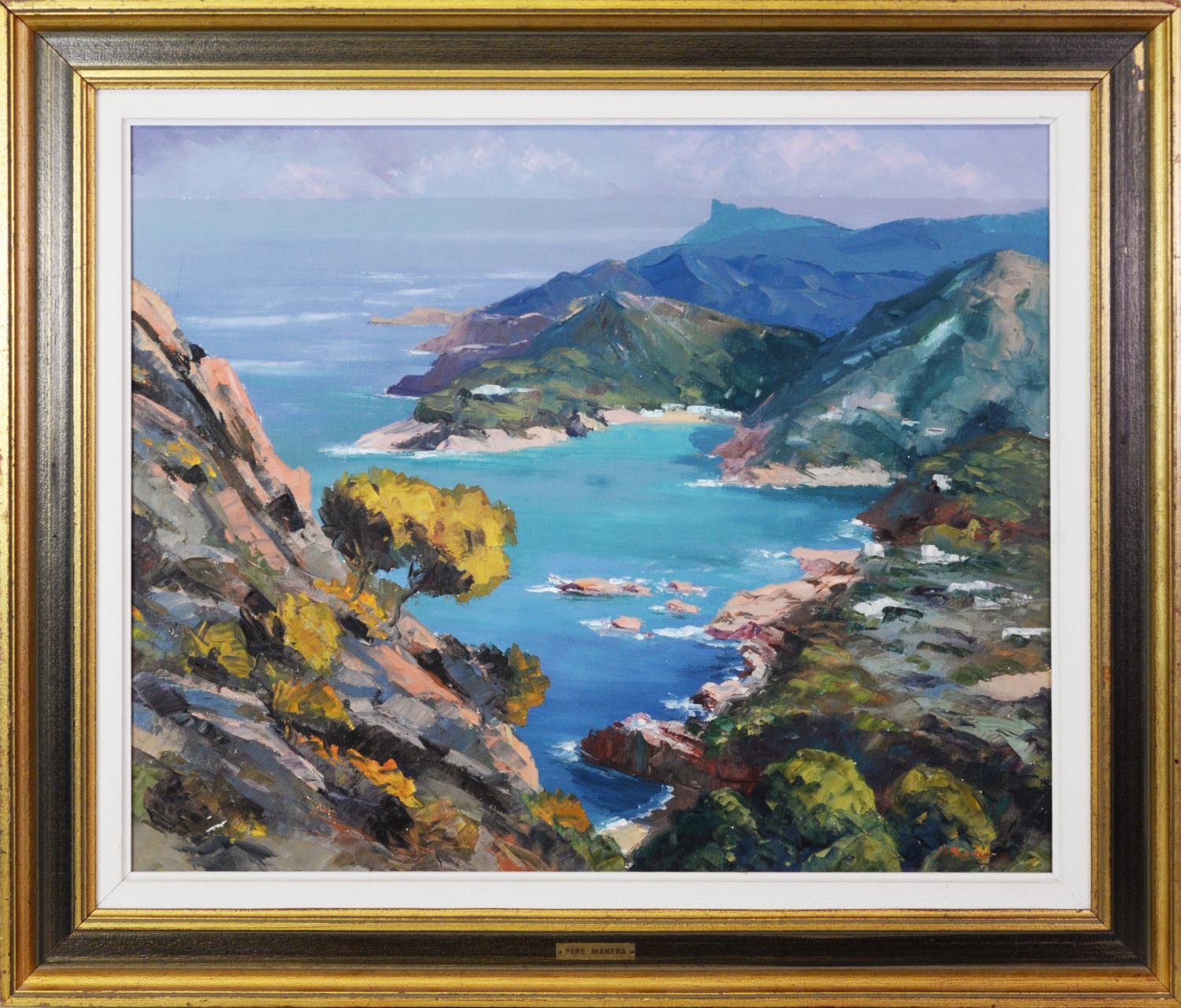 PERE MANERA (TWENTIETH/ TWENTY FIRST CENTURY) OIL ON CANVAS Arial coastal view with sandy coves - Image 2 of 2