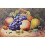 FRANK REYNOLDS (EARLY TWENTIETH CENTURY) PAIR OF WATERCOLOUR DRAWINGS Fruit on mossy banks Signed
