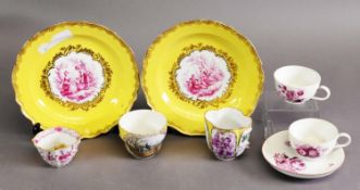 SMALL GROUP OF 19TH CENTURY MEISSEN AND ASSOCIATED PORCELAIN, including two teacups and one saucer