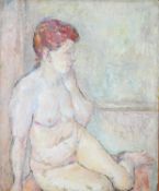 UNATTRIBUTED OIL PAINTING ON BOARD Nude female figure 23 1/2in x 19in (60 x 48cm)