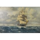 KENNETH JEPSON (1932-1998) OIL PAINTING ON CANVAS Seascape with three-masted sailing ship in